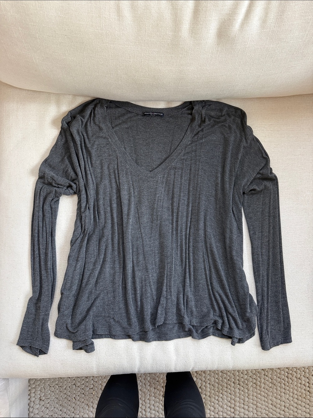 Brandy Melville Charcoal Gray V-Neck Long Sleeve Top